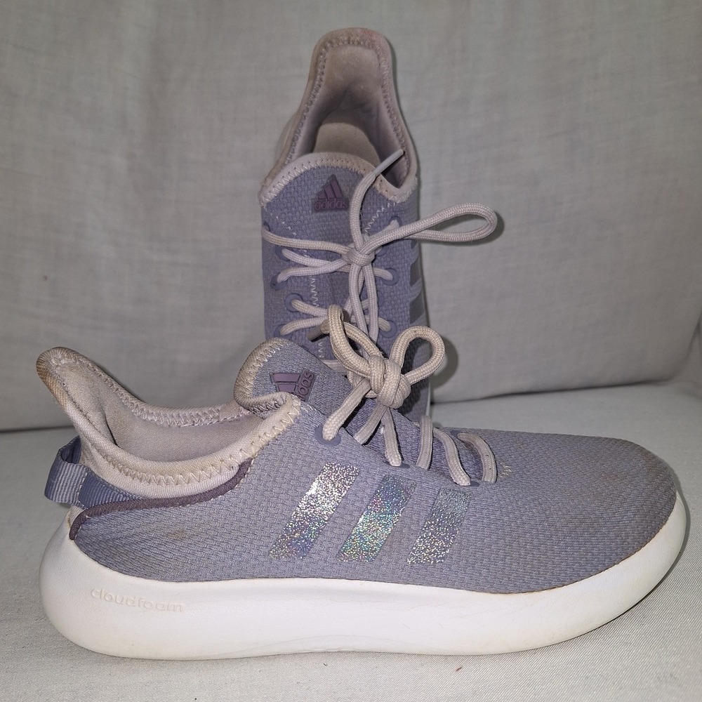 Adidas Cloudfoam Pure Big Kids Sneaker Sliver VioletGlitter (1Y3001) Size 2